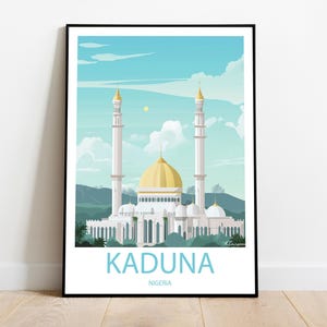 Handmade KADUNA NIGERIA poster -  wall art modern travel poster framed birthday home made decor gift vector illustration print painting