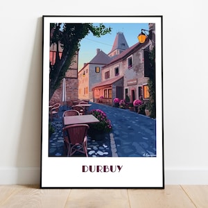 Handmade DURBUY poster -  wall art modern travel poster framed birthday home made decor gift vector illustration print painting  custom text