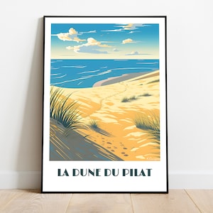 Handmade DUNE DU PILAT poster -  wall art retro travel poster framed birthday home made decor gift vector illustration print painting