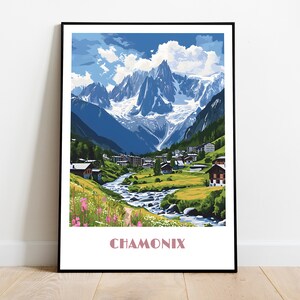Handmade CHAMONIX poster -  wall art modern travel poster framed birthday home made decor gift vector illustration print painting  custom