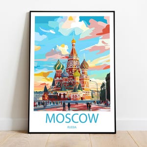 Handmade MOSCOW RUSSIA poster -  wall art modern travel poster framed birthday home made decor gift vector illustration print painting