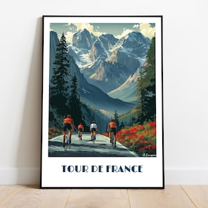 TOUR DE FRANCE poster in the Alps handmade -  wall art modern travel poster France home decor gift illustration print painting  custom text