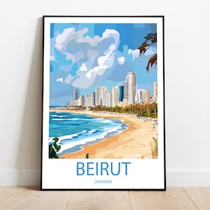 Handmade BEIRUT LEBANON poster -  wall art modern travel poster framed birthday home made decor gift vector illustration print painting