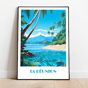 Handmade REUNION poster -  wall art retro travel poster framed birthday home made decor gift vector illustration print painting  custom text