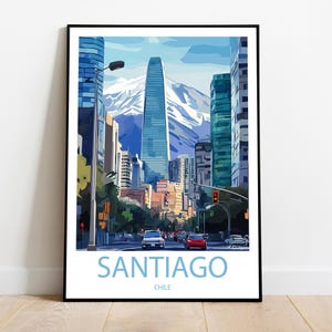 Handmade SANTIAGO CHILE poster -  wall art modern travel poster framed birthday home made decor gift vector illustration print painting