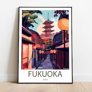 Handmade FUKUOKA JAPAN poster -  wall art modern travel poster framed birthday home made decor gift vector illustration print painting