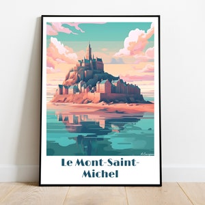 Handmade Mont Saint Michel Travel Poster for Vintage Art Lovers (Brittany Gift Wall Decor Travel Print Art Lovers  personalized gift custom