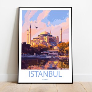Handmade ISTANBUL TURKEY poster -  wall art modern travel poster framed birthday home made decor gift vector illustration print  custom text