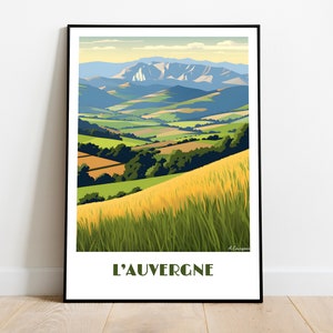 Handmade AUVERGNE poster -  wall art retro travel poster framed birthday home made decor gift vector illustration print painting  custom