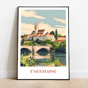 Handmade AQUITAINE poster -  wall art modern travel poster framed birthday home made decor gift vector illustration print painting  custom