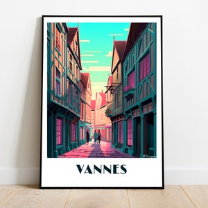 Handmade VANNES travel poster for vintage art lovers (Brittany Gift wall decor travel print art lovers artwork  personalized gift custom