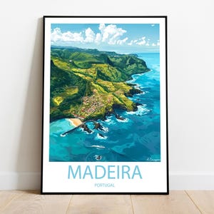 Handmade MADEIRA PORTUGAL poster - wall art modern travel poster framed birthday home made decor gift vector illustration print custom text