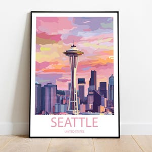 Handmade SEATTLE UNITED STATES poster -  wall art modern travel poster framed birthday home made decor gift vector illustration print custom