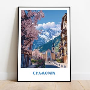 Handmade CHAMONIX poster -  wall art modern travel poster framed birthday home made decor gift vector illustration print painting  custom