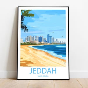 JEDDAH SAUDI ARABIA handmade poster -  wall art modern travel poster framed birthday home made decor gift vector illustration print custom