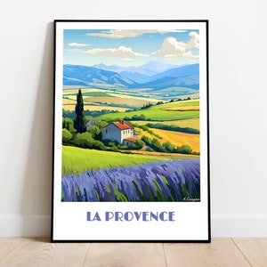Handmade PROVENCE poster -  wall art retro travel poster framed birthday home made decor gift vector illustration print painting  custom