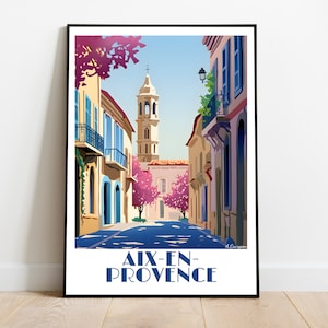 Handmade Aix-en-Provence Travel Poster for Vintage Art Lovers (Travel Print Art Wall Decor Gift personalized gift custom text birthday dad