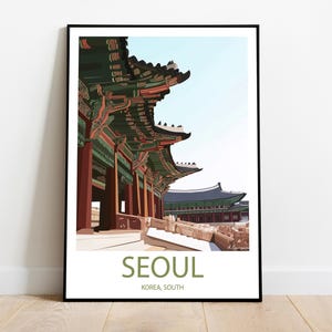 SEOUL SOUTH KOREA handmade poster -  wall art modern travel poster framed birthday home made decor gift vector illustration painting  custom