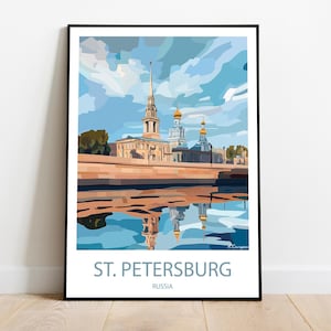 Poster of ST. PETERSBURG RUSSIA handmade -  wall art modern travel poster framed birthday home made decor gift vector illustration print