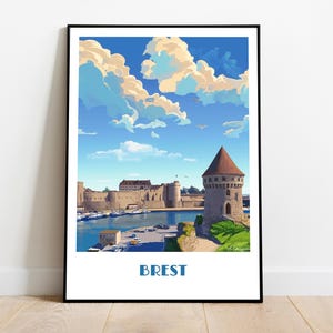 BREST and its castle handmade poster -  wall art modern travel poster framed birthday home made decor gift vector illustration print  custom