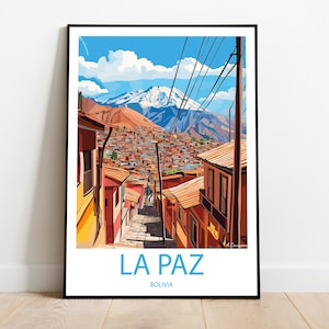 Handmade poster of LA PAZ BOLIVIA -  wall art modern travel poster framed birthday home made decor gift vector illustration print painting