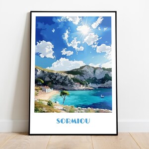 Handmade poster of MARSEILLE and its cove of SORMIOU -  wall art modern travel poster framed birthday home made decor gift illustration