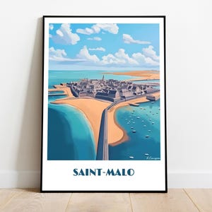 Handmade SAINT-MALO poster -  wall art modern travel poster framed birthday home made decor gift vector illustration print painting  custom
