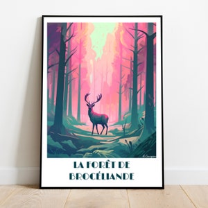 Handmade BROCELIANDE Forest Travel Poster for Vintage Art Lovers (Brittany Gift Wall Decor Travel Print Art  personalized gift custom text