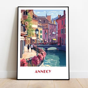 Handmade ANNECY poster -  wall art modern travel poster framed birthday home made decor gift vector illustration print painting  custom text
