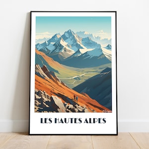 HAUTES ALPES handmade poster -  wall art retro travel poster framed birthday home made decor gift vector illustration print painting  custom