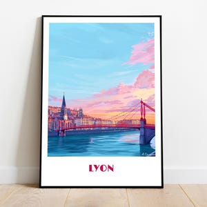 Handmade LYON poster -  wall art modern travel poster framed birthday home made decor gift vector illustration print painting christmas