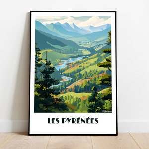 Handmade PYRENNEES poster -  wall art retro travel poster framed birthday home made decor gift vector illustration print painting  custom