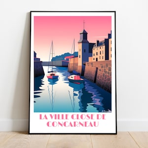 Concarneau and its walled town handmade travel poster for vintage art lovers (Travel print art wall decoration gift  personalized gift