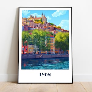 Handmade LYON poster -  wall art modern travel poster framed birthday home made decor gift vector illustration print painting  custom text