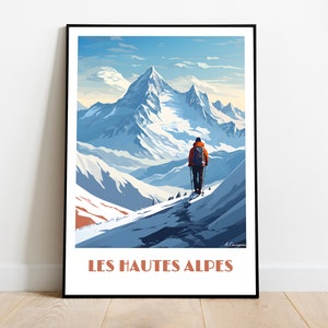 HAUTES ALPES handmade poster -  wall art retro travel poster framed birthday home made decor gift vector illustration print painting  custom