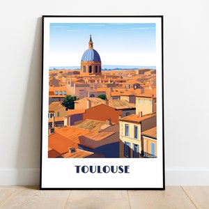 Handmade TOULOUSE poster -  wall art retro travel poster framed birthday home made decor gift vector illustration print painting  custom