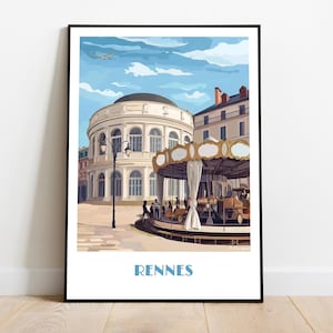 RENNES - Opera handmade poster -  wall art modern travel poster framed birthday home made decor gift vector illustration print  custom text