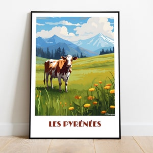 Handmade PYRENNEES poster -  wall art retro travel poster framed birthday home made decor gift vector illustration print painting  custom
