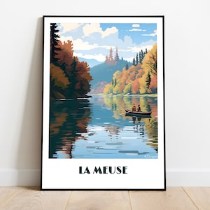 Handmade LA MEUSE poster -  wall art retro travel poster framed birthday home made decor gift vector illustration print painting  custom