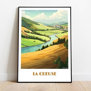 LA CREUSE handmade poster -  wall art retro travel poster framed birthday home made decor gift vector illustration print painting  custom