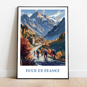 Poster TOUR DE FRANCE nelle Alpi fatto a mano - poster da parete moderno da viaggio Francia decorazioni per la casa regalo illustrazione stampa pittura testo personalizzato