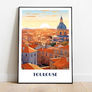 Handmade TOULOUSE poster -  wall art retro travel poster framed birthday home made decor gift vector illustration print painting  custom