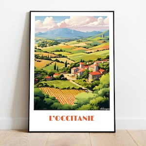 Handmade L'OCCITANIE poster -  wall art retro travel poster framed birthday home made decor gift vector illustration print painting  custom