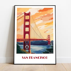 Handmade poster of SAN FRANCISCO and the Golden Gate United States -  wall art travel poster USA home decor gift illustration painting