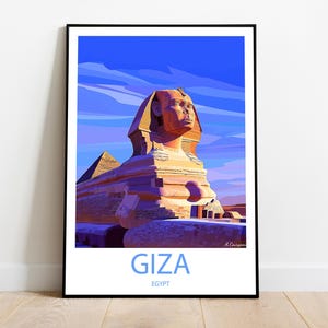 Handmade GIZA EGYPT poster -  wall art modern travel poster framed birthday home made decor gift vector illustration print painting  custom