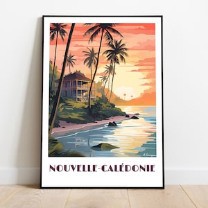 NEW CALEDONIA handmade poster -  wall art retro travel poster framed birthday home made decor gift vector illustration print  custom text