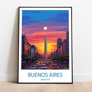 BUENOS AIRES Argentina handmade poster -  wall art modern travel poster framed birthday home made decor gift illustration print painting