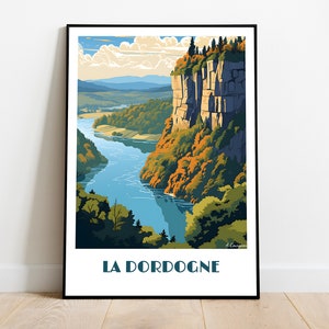 Handmade LA DORDOGNE poster -  wall art retro travel poster framed birthday home made decor gift vector illustration print painting  custom