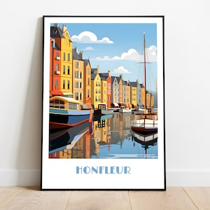 HONFLEUR handmade poster -  wall art retro travel poster framed birthday home made decor gift vector illustration print painting  custom