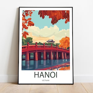 Handmade HANOI VIETNAM poster -  wall art modern travel poster framed birthday home made decor gift vector illustration print painting
